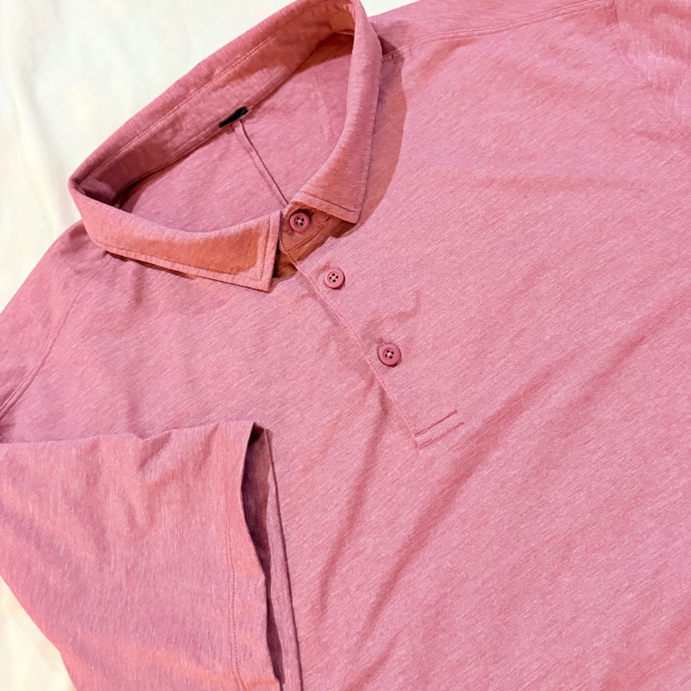 Lululemon Mens Evolution Polo Shirt Heathered Pink Raspberry Short Sleeve XL